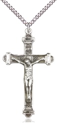 [0658SS/24SS] Sterling Silver Crucifix Pendant on a 24 inch Sterling Silver Heavy Curb chain