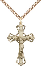 [0659GF/24GF] 14kt Gold Filled Crucifix Pendant on a 24 inch Gold Filled Heavy Curb chain