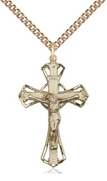 [0659GF/24GF] 14kt Gold Filled Crucifix Pendant on a 24 inch Gold Filled Heavy Curb chain