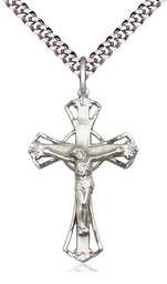 [0659SS/24S] Sterling Silver Crucifix Pendant on a 24 inch Light Rhodium Heavy Curb chain