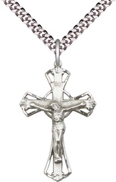 [0659SS/24S] Sterling Silver Crucifix Pendant on a 24 inch Light Rhodium Heavy Curb chain