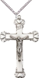 [0660SS/24SS] Sterling Silver Crucifix Pendant on a 24 inch Sterling Silver Heavy Curb chain
