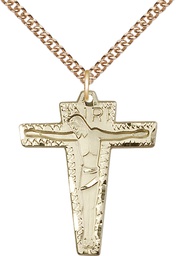 [0661GF/24GF] 14kt Gold Filled Primative Crucifix Pendant on a 24 inch Gold Filled Heavy Curb chain
