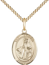 [8032GF/18G] 14kt Gold Filled Saint Dymphna Pendant on a 18 inch Gold Plate Light Curb chain