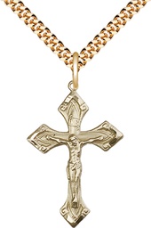 [0663GF/24G] 14kt Gold Filled Crucifix Pendant on a 24 inch Gold Plate Heavy Curb chain