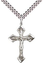 [0663SS/24S] Sterling Silver Crucifix Pendant on a 24 inch Light Rhodium Heavy Curb chain