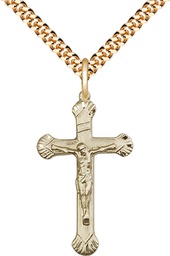 [0664GF/24G] 14kt Gold Filled Crucifix Pendant on a 24 inch Gold Plate Heavy Curb chain