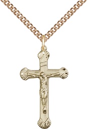 [0664GF/24GF] 14kt Gold Filled Crucifix Pendant on a 24 inch Gold Filled Heavy Curb chain