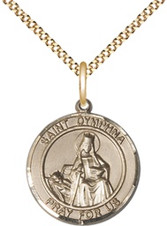 [8032RDGF/18G] 14kt Gold Filled Saint Dymphna Pendant on a 18 inch Gold Plate Light Curb chain