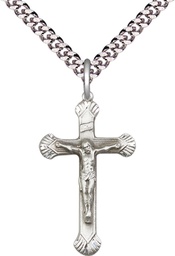 [0664SS/24S] Sterling Silver Crucifix Pendant on a 24 inch Light Rhodium Heavy Curb chain