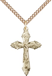 [0665GF/24GF] 14kt Gold Filled Crucifix Pendant on a 24 inch Gold Filled Heavy Curb chain