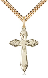 [0665YGF/24G] 14kt Gold Filled Cross Pendant on a 24 inch Gold Plate Heavy Curb chain