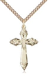 [0665YGF/24GF] 14kt Gold Filled Cross Pendant on a 24 inch Gold Filled Heavy Curb chain