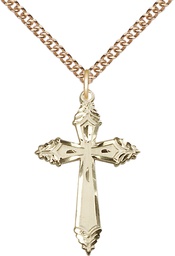 [0665YGF/24GF] 14kt Gold Filled Cross Pendant on a 24 inch Gold Filled Heavy Curb chain