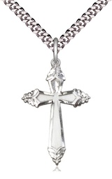 [0665YSS/24S] Sterling Silver Cross Pendant on a 24 inch Light Rhodium Heavy Curb chain