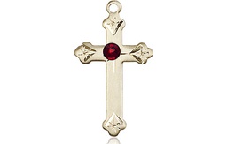 [0667GF-STN1] 14kt Gold Filled Cross Medal with a 3mm Garnet Swarovski stone