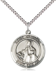 [8032RDSS/18S] Sterling Silver Saint Dymphna Pendant on a 18 inch Light Rhodium Light Curb chain