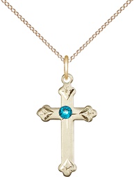 [0667GF-STN12/18GF] 14kt Gold Filled Cross Pendant with a 3mm Zircon Swarovski stone on a 18 inch Gold Filled Light Curb chain