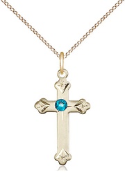 [0667GF-STN12/18GF] 14kt Gold Filled Cross Pendant with a 3mm Zircon Swarovski stone on a 18 inch Gold Filled Light Curb chain