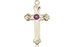 [0667GF-STN2] 14kt Gold Filled Cross Medal with a 3mm Amethyst Swarovski stone