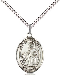 [8032SS/18S] Sterling Silver Saint Dymphna Pendant on a 18 inch Light Rhodium Light Curb chain