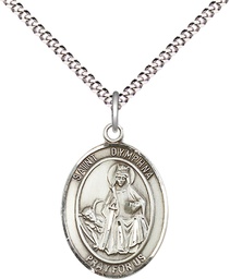 [8032SS/18S] Sterling Silver Saint Dymphna Pendant on a 18 inch Light Rhodium Light Curb chain