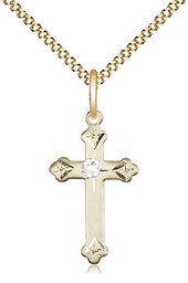 [0667GF-STN4/18G] 14kt Gold Filled Cross Pendant with a 3mm Crystal Swarovski stone on a 18 inch Gold Plate Light Curb chain