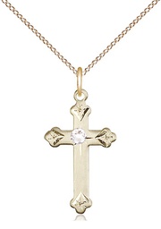 [0667GF-STN4/18GF] 14kt Gold Filled Cross Pendant with a 3mm Crystal Swarovski stone on a 18 inch Gold Filled Light Curb chain