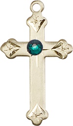 [0667GF-STN5] 14kt Gold Filled Cross Medal with a 3mm Emerald Swarovski stone