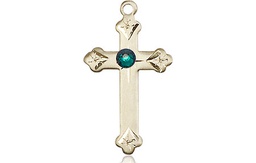 [0667GF-STN5] 14kt Gold Filled Cross Medal with a 3mm Emerald Swarovski stone