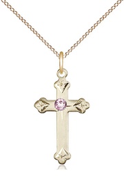 [0667GF-STN6/18GF] 14kt Gold Filled Cross Pendant with a 3mm Light Amethyst Swarovski stone on a 18 inch Gold Filled Light Curb chain