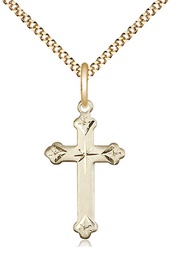 [0667GF/18G] 14kt Gold Filled Cross Pendant on a 18 inch Gold Plate Light Curb chain