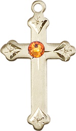 [0667KT-STN11] 14kt Gold Cross Medal with a 3mm Topaz Swarovski stone