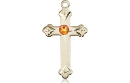 [0667KT-STN11] 14kt Gold Cross Medal with a 3mm Topaz Swarovski stone