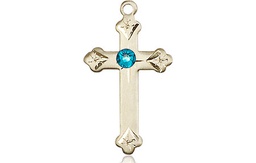 [0667KT-STN12] 14kt Gold Cross Medal with a 3mm Zircon Swarovski stone