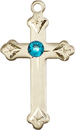 [0667KT-STN12] 14kt Gold Cross Medal with a 3mm Zircon Swarovski stone