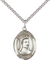 [8033SS/18S] Sterling Silver Saint Elizabeth of Hungary Pendant on a 18 inch Light Rhodium Light Curb chain