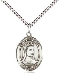 [8033SS/18S] Sterling Silver Saint Elizabeth of Hungary Pendant on a 18 inch Light Rhodium Light Curb chain