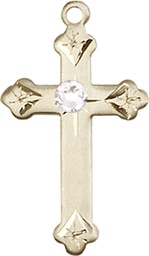 [0667KT-STN4] 14kt Gold Cross Medal with a 3mm Crystal Swarovski stone