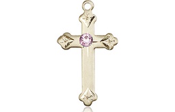 [0667KT-STN6] 14kt Gold Cross Medal with a 3mm Light Amethyst Swarovski stone