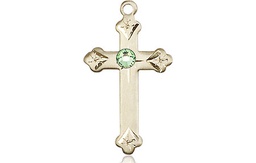 [0667KT-STN8] 14kt Gold Cross Medal with a 3mm Peridot Swarovski stone