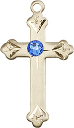 [0667KT-STN9] 14kt Gold Cross Medal with a 3mm Sapphire Swarovski stone