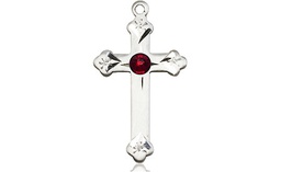 [0667SS-STN1] Sterling Silver Cross Medal with a 3mm Garnet Swarovski stone