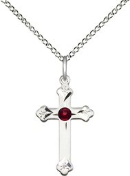 [0667SS-STN1/18SS] Sterling Silver Cross Pendant with a 3mm Garnet Swarovski stone on a 18 inch Sterling Silver Light Curb chain