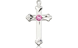 [0667SS-STN10] Sterling Silver Cross Medal with a 3mm Rose Swarovski stone