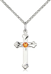 [0667SS-STN11/18SS] Sterling Silver Cross Pendant with a 3mm Topaz Swarovski stone on a 18 inch Sterling Silver Light Curb chain