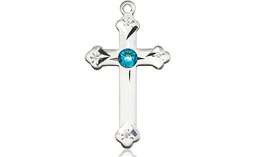 [0667SS-STN12] Sterling Silver Cross Medal with a 3mm Zircon Swarovski stone