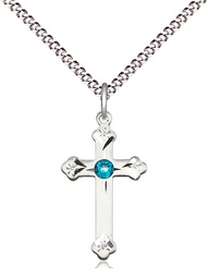 [0667SS-STN12/18S] Sterling Silver Cross Pendant with a 3mm Zircon Swarovski stone on a 18 inch Light Rhodium Light Curb chain