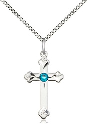 [0667SS-STN12/18SS] Sterling Silver Cross Pendant with a 3mm Zircon Swarovski stone on a 18 inch Sterling Silver Light Curb chain