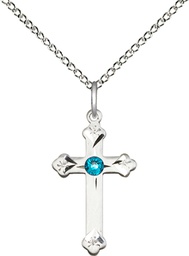 [0667SS-STN12/18SS] Sterling Silver Cross Pendant with a 3mm Zircon Swarovski stone on a 18 inch Sterling Silver Light Curb chain